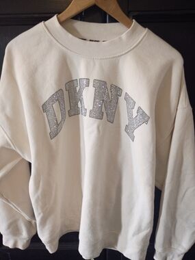 DKNY White Sweatshirt with Silver Sequin Logo